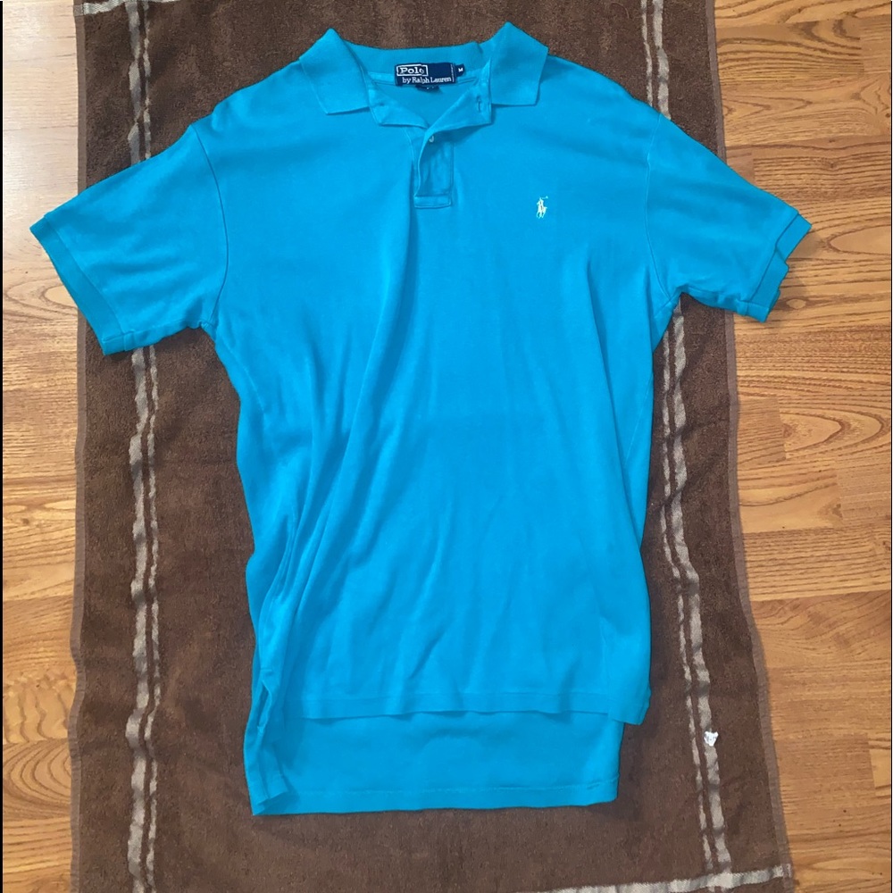Polo button up tee shirt, Size M, color turquoise blue